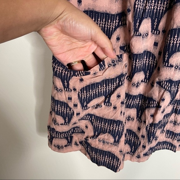Anthropologie Maeve Shift Dress Zola Bear Print Blush Salmon Pink Navy 4 - Picture 7 of 8
